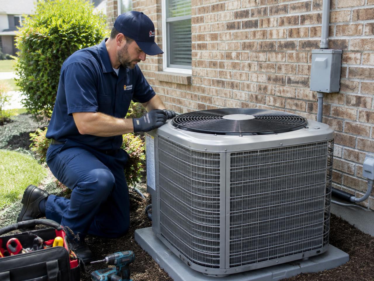 Napoleon central air conditioner installed beside a home