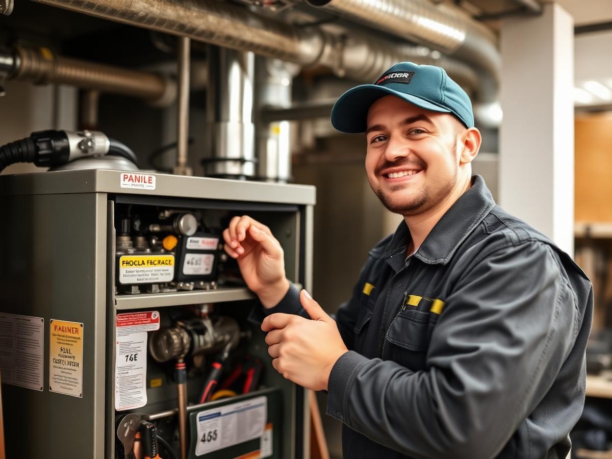 HVAC repair technician servicing a furnace
